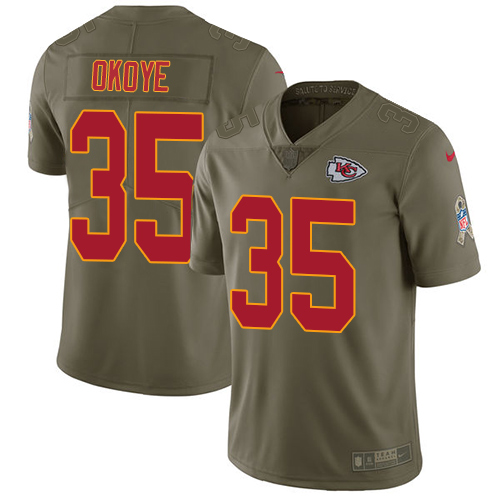 Nike Chiefs #35 Christian Okoye Olive Men's Stitched NFL Limited Salute to Service Jersey - Click Image to Close
